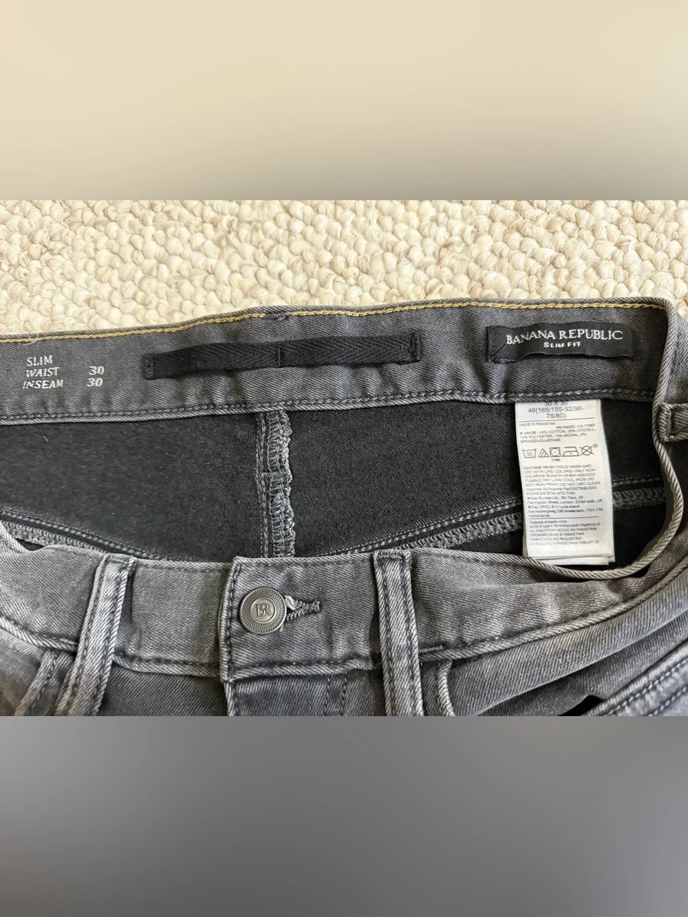 Banana Republic Men's Luxe Traveler Jeans, Slim Fit, Dark Grey Wash, 30